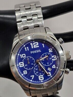 Fossil Men's Stainless Steel Blue Dial Chronograph Watch BQ1239